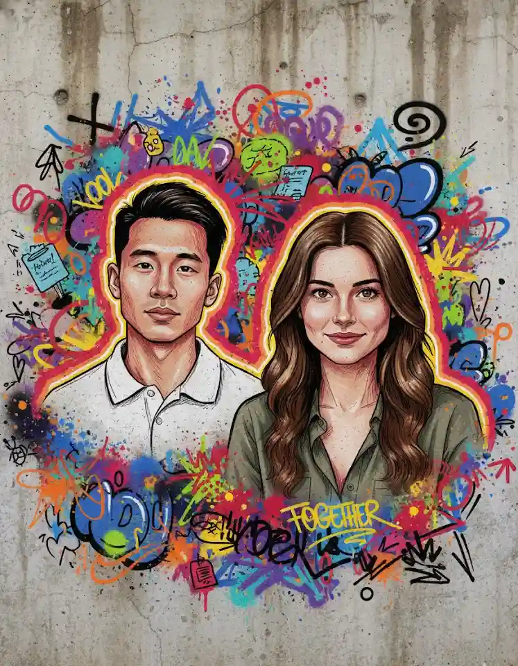 Graffiti Art Doodle AI Couple Photo Template Graffiti Art Doodle AI Couple Photo Template