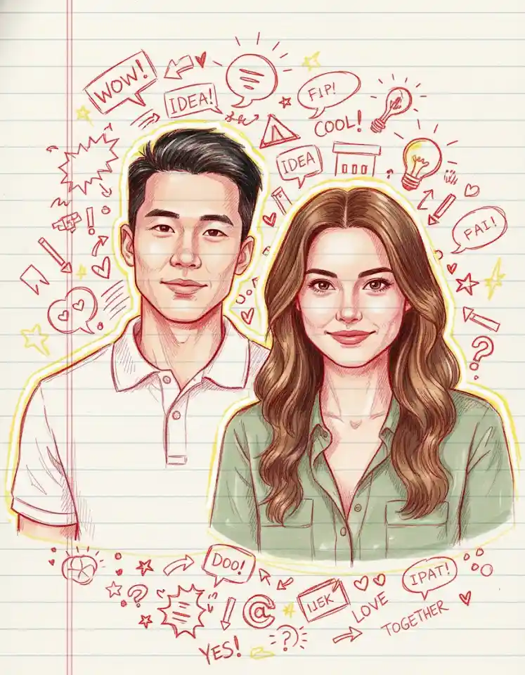 Hand Drawn Doodle AI Couple Photo Template Hand Drawn Doodle AI Couple Photo Template