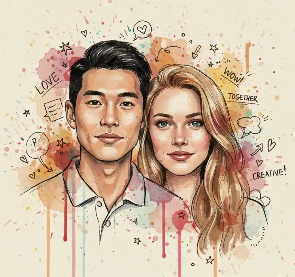 Painting Doodle AI Couple Photo Template Painting Doodle AI Couple Photo Template