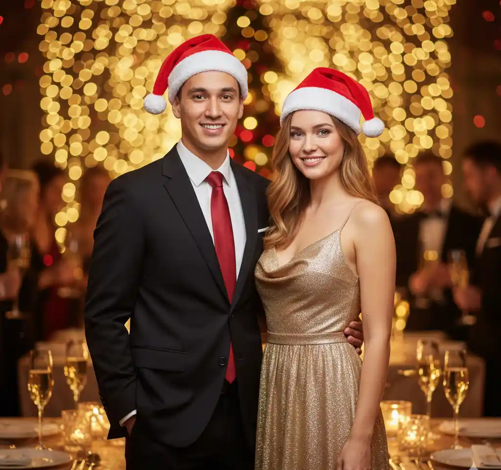 Christmas Party Cap AI Couple Photo Template