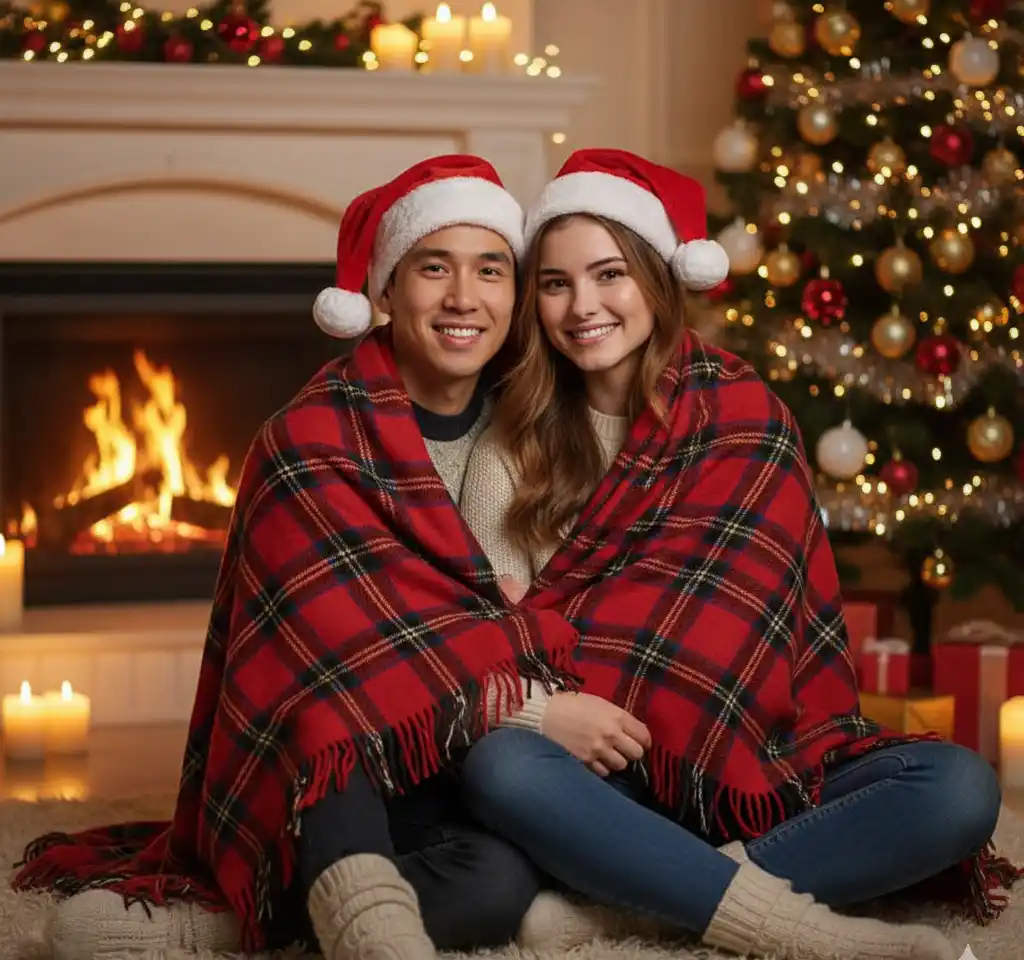 Christmas Pose Cap AI Couple Photo Template