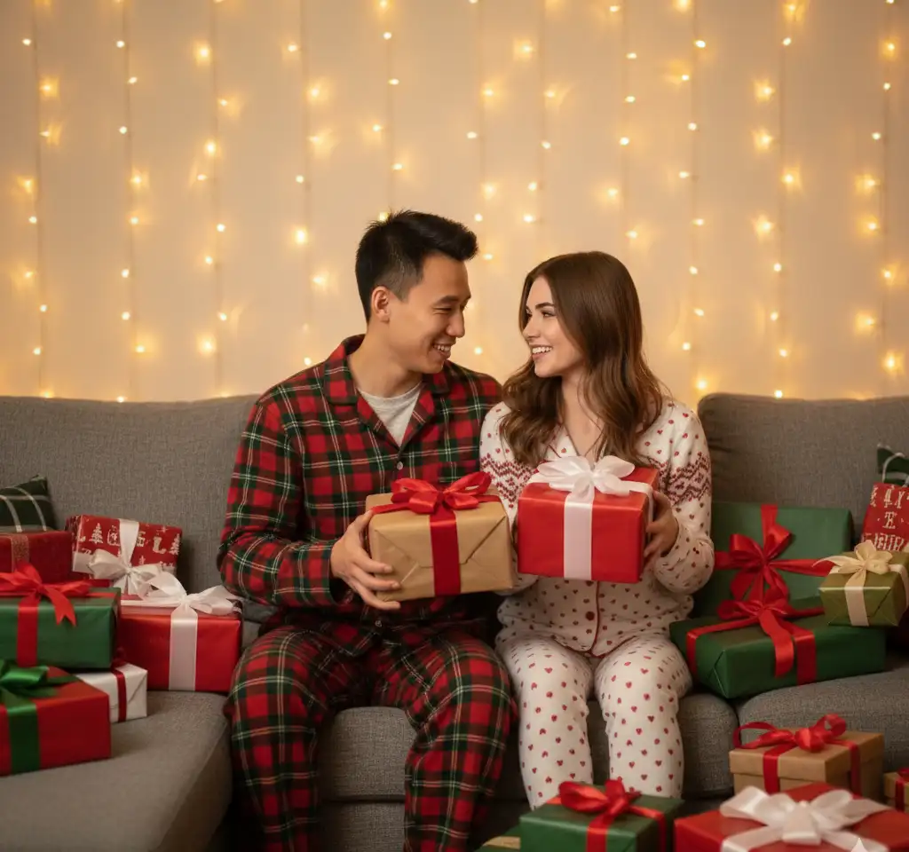 Gift Exchange Christmas AI Couple Photo Template