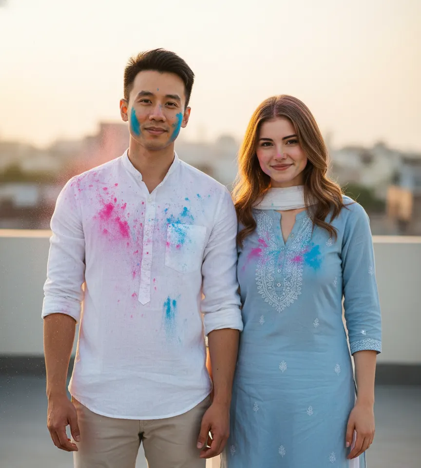 Holi In Terrace AI Couple Photo Template