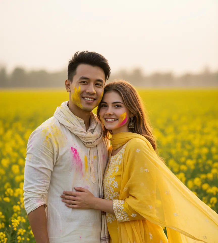 Holi In Village AI Couple Photo Template