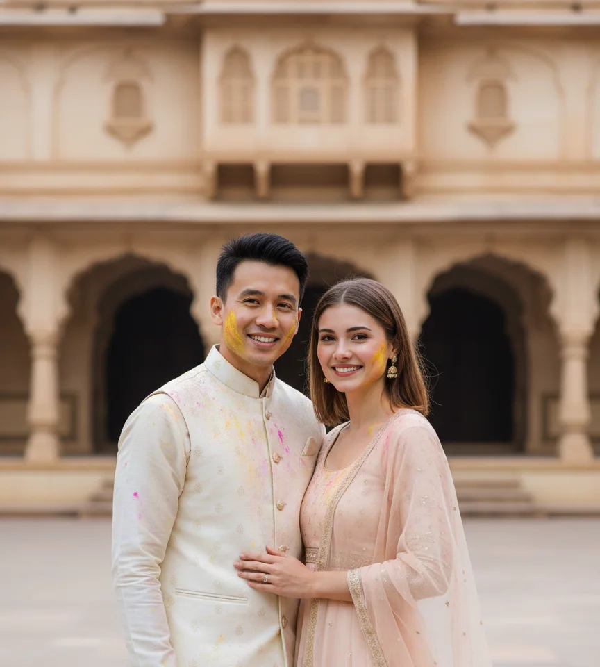 Royal Attire Holi AI Couple Photo Template