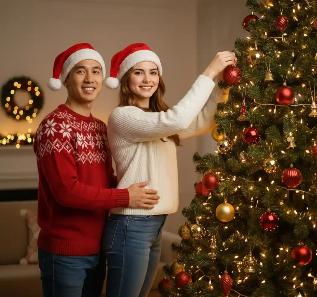 Set A Christmas Tree Cap AI Couple Photo Template