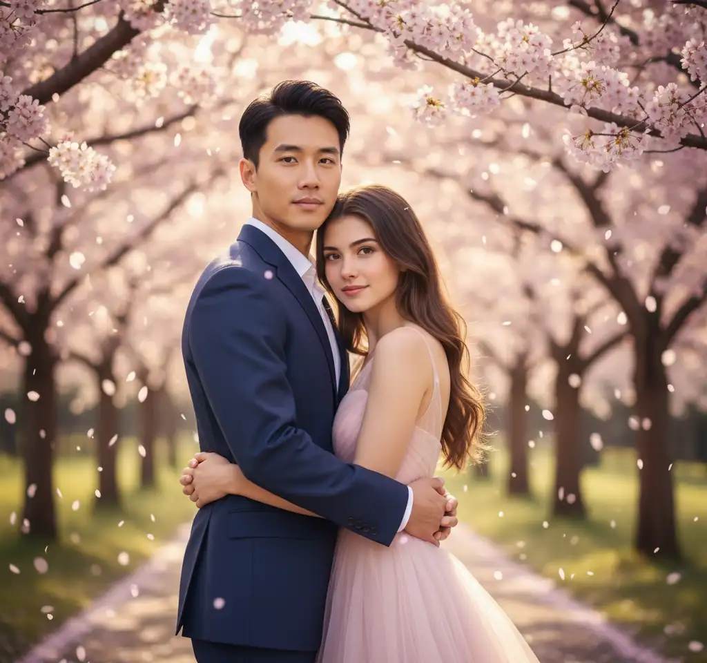 Cherry Blossom AI Couple Photo Template