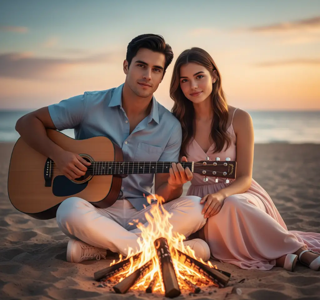 Chilling On The Beach AI Couple Photo Template