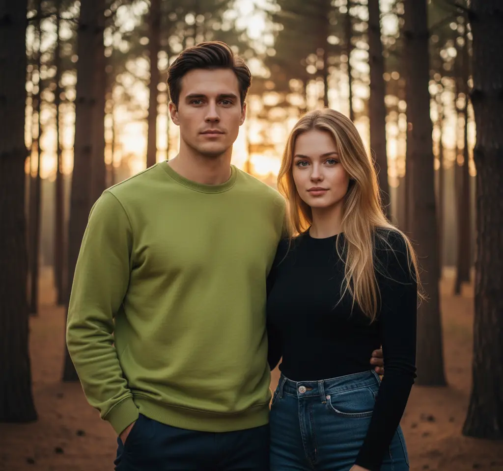 Forest Sunset AI Couple Photo Template