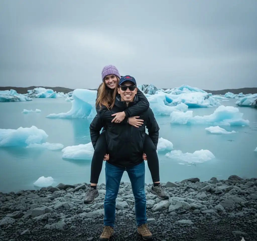 JöKulsáRlóN Glacier Lagoon AI Couple Photo Template
