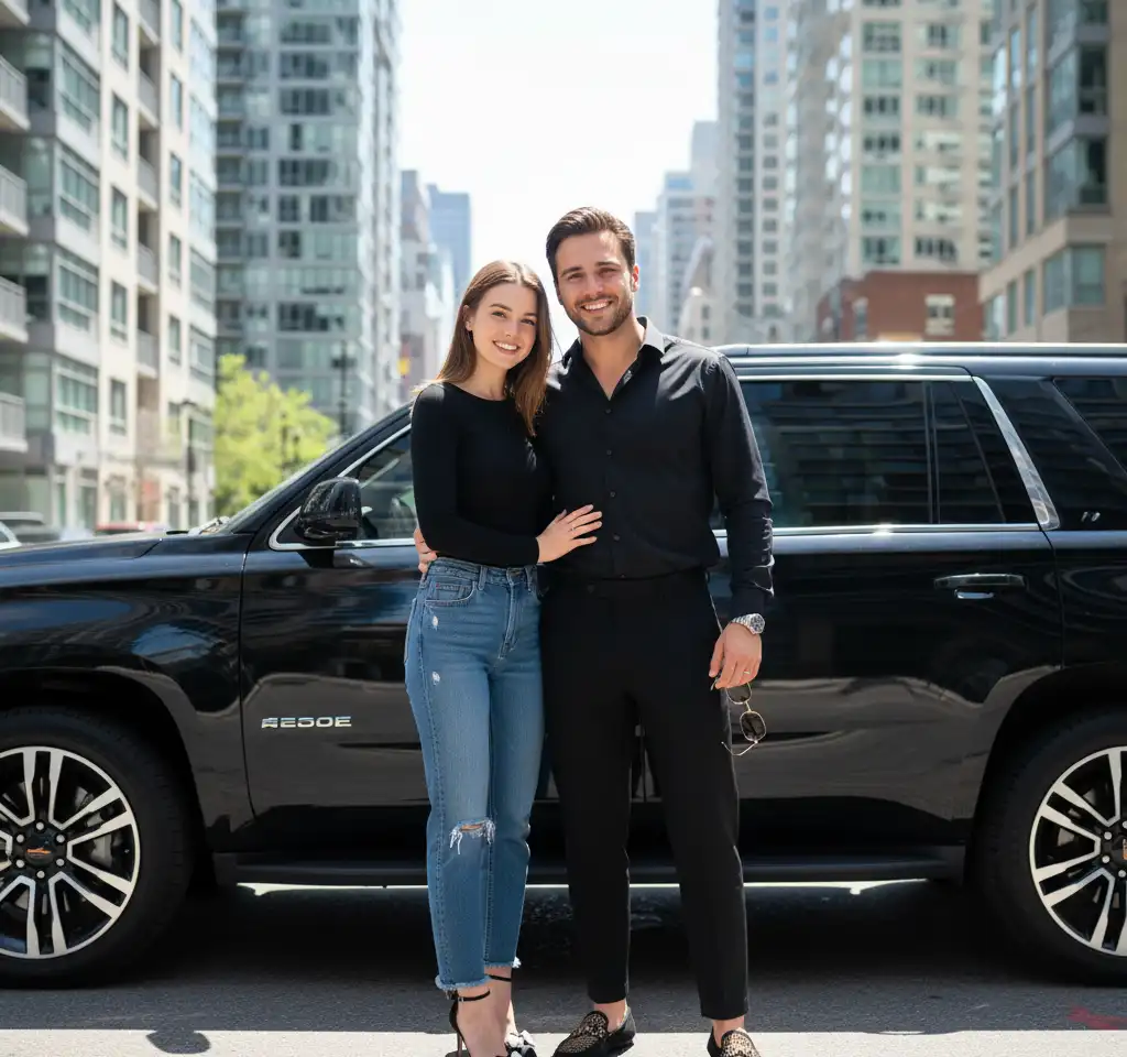 Leaning With Car AI Couple Photo Template
