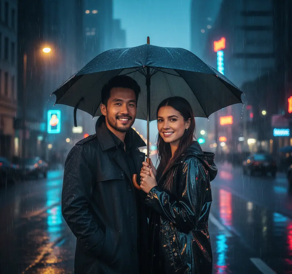 Rainy City AI Couple Photo Template