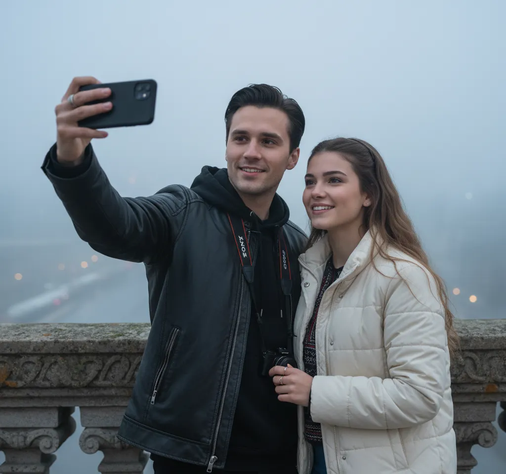 Taking Selfie AI Couple Photo Template