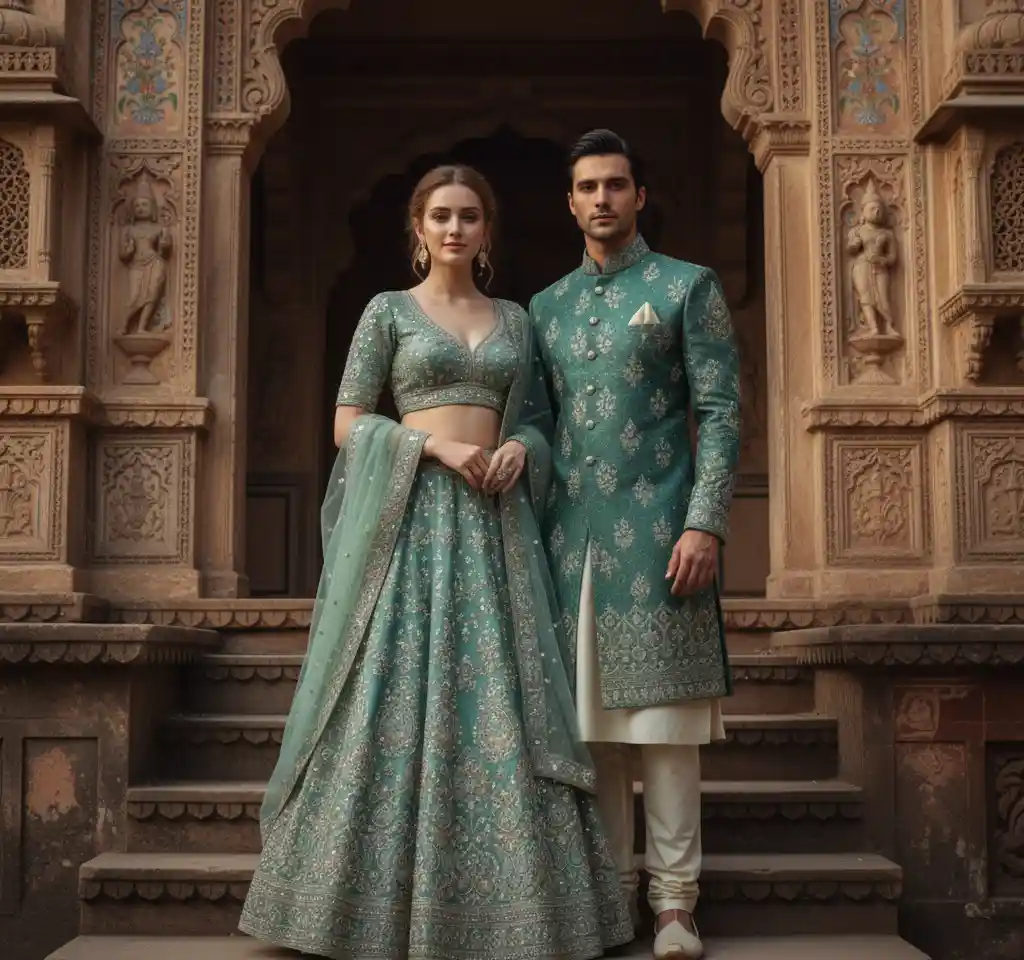 Indian Palace Adorned AI Couple Photo Template