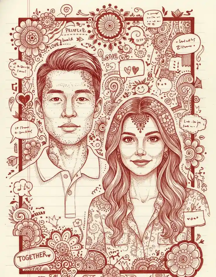 Mehndi Art Doodle AI Couple Photo Template