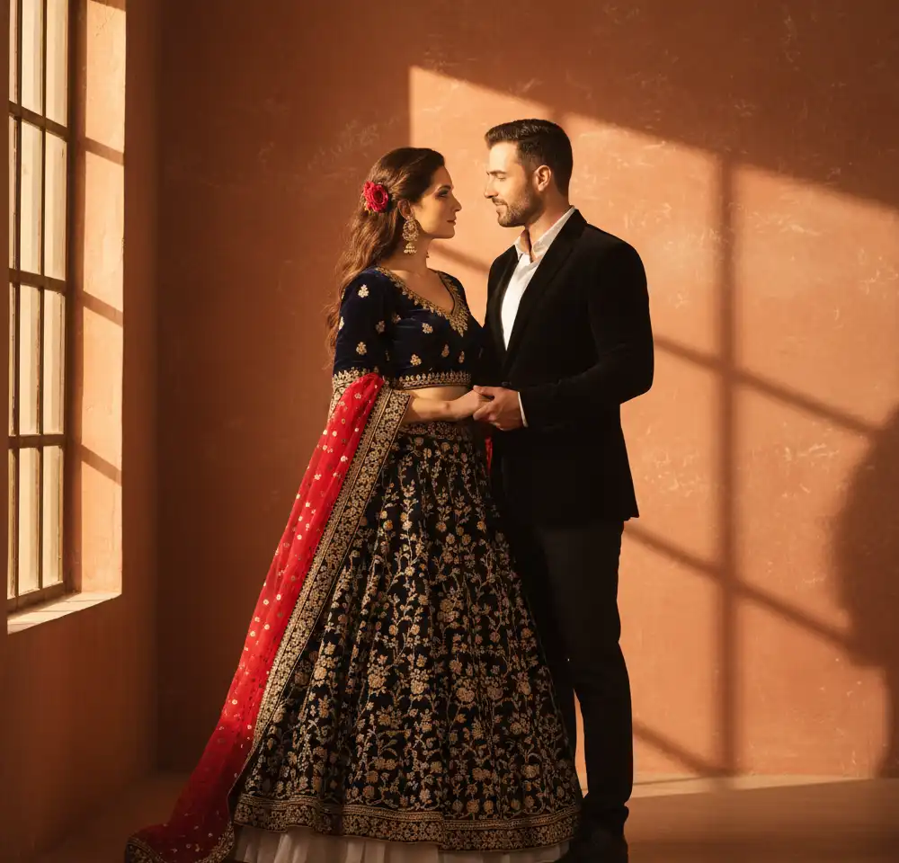 Retro Golden Embroidery AI Couple Photo Template