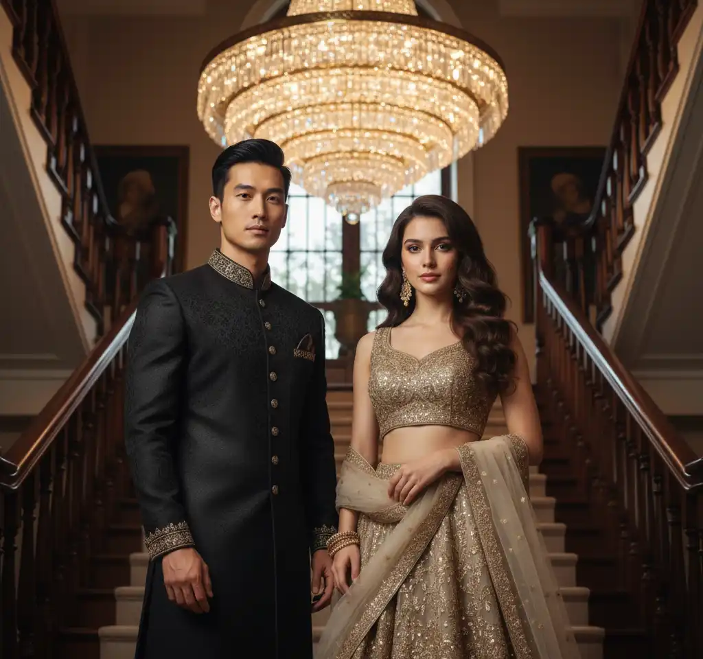 Royal Staircase AI Couple Photo Template