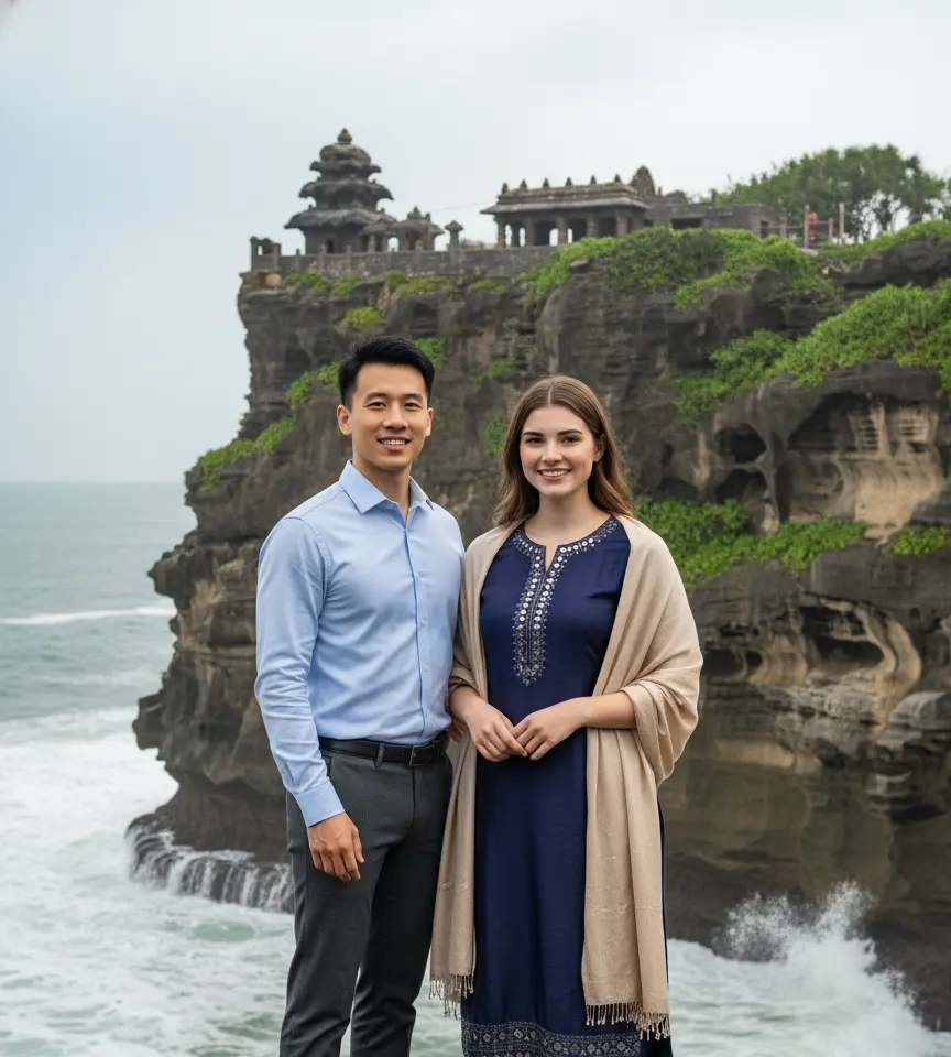 Tanah Lot Temple AI Couple Photo Template