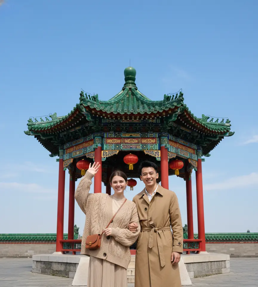 Temple Pavilion AI Couple Photo Template