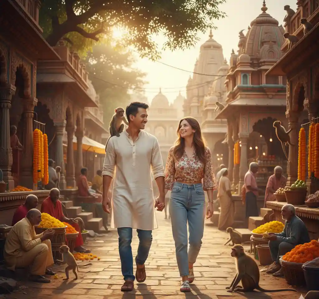 Vrindavan Streets AI Couple Photo Template
