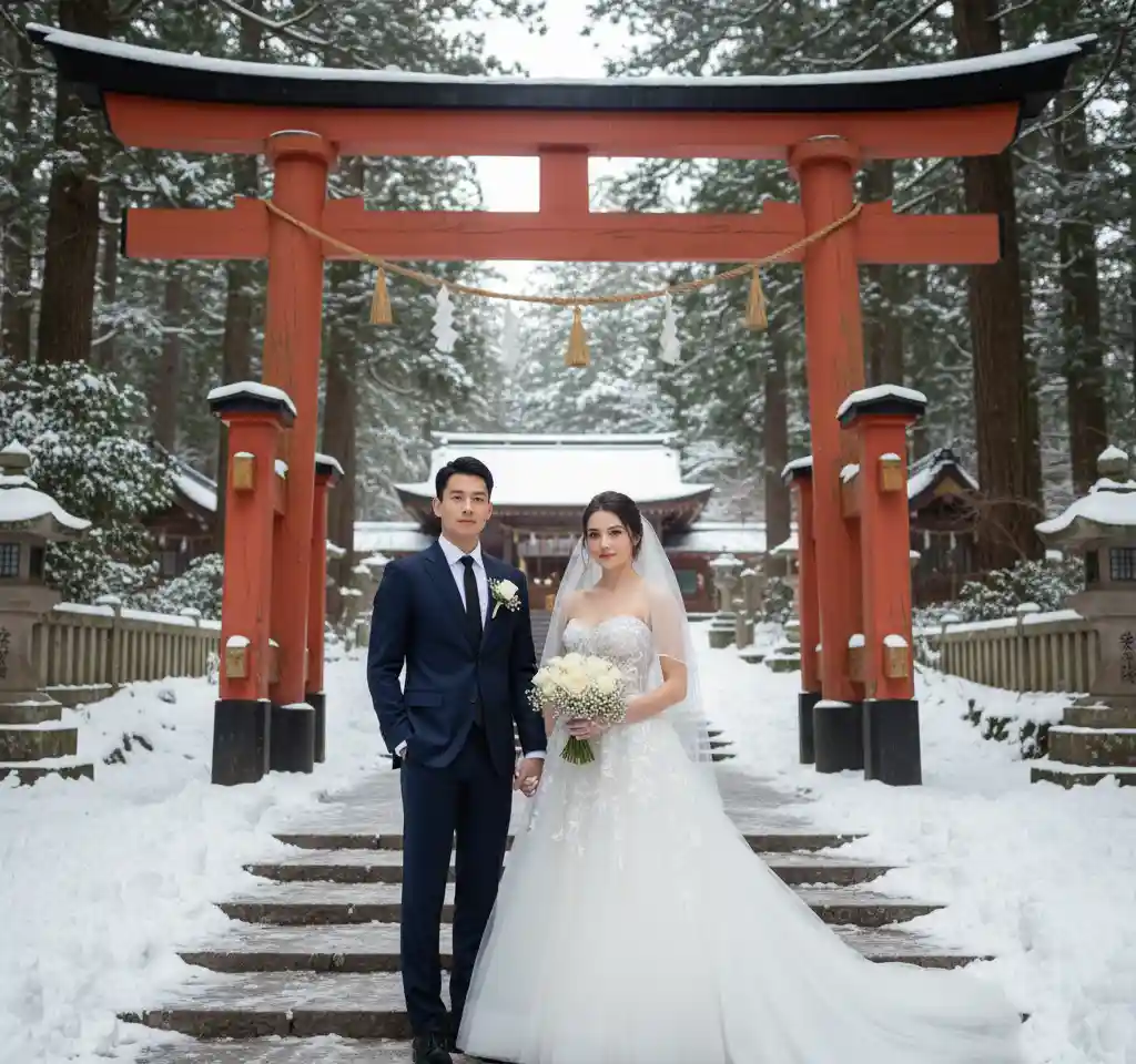 Wooden Torii Gate AI Couple Photo Template