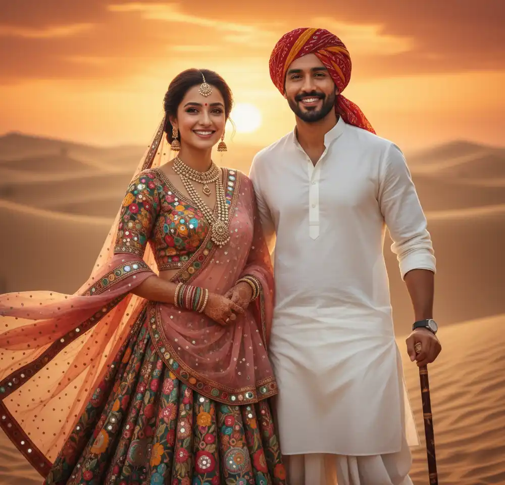 Rajestani Outfit AI Couple Photo Template
