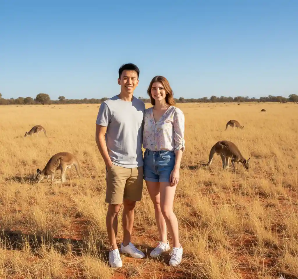 Australia With Kangaroo AI Couple Photo Template