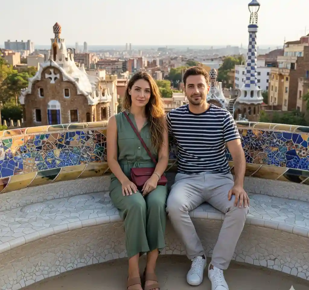Park GüEll In Barcelona AI Couple Photo Template