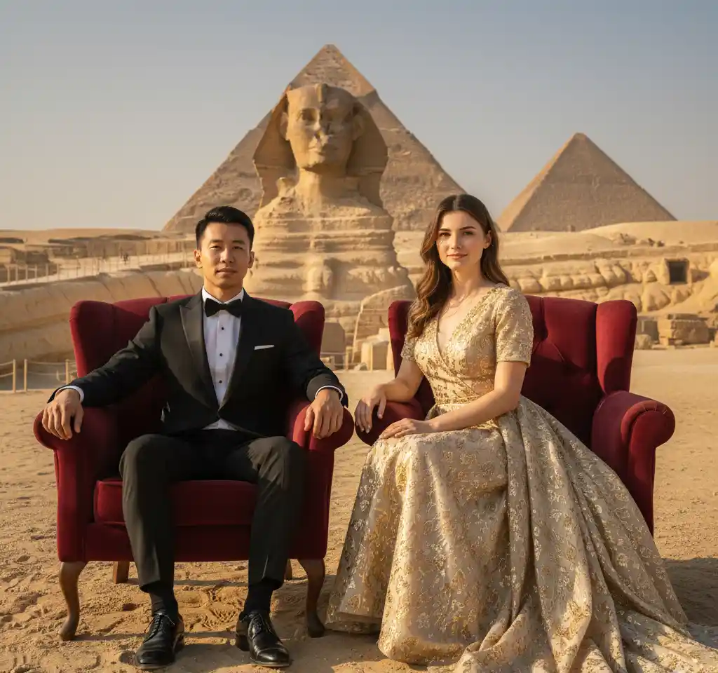 Pyramids Of Giza AI Couple Photo Template