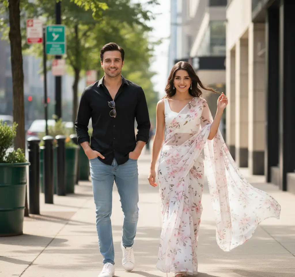 Street Walk AI Couple Photo Template