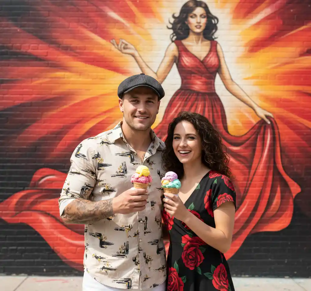 Street With Ice Cream AI Couple Photo Template