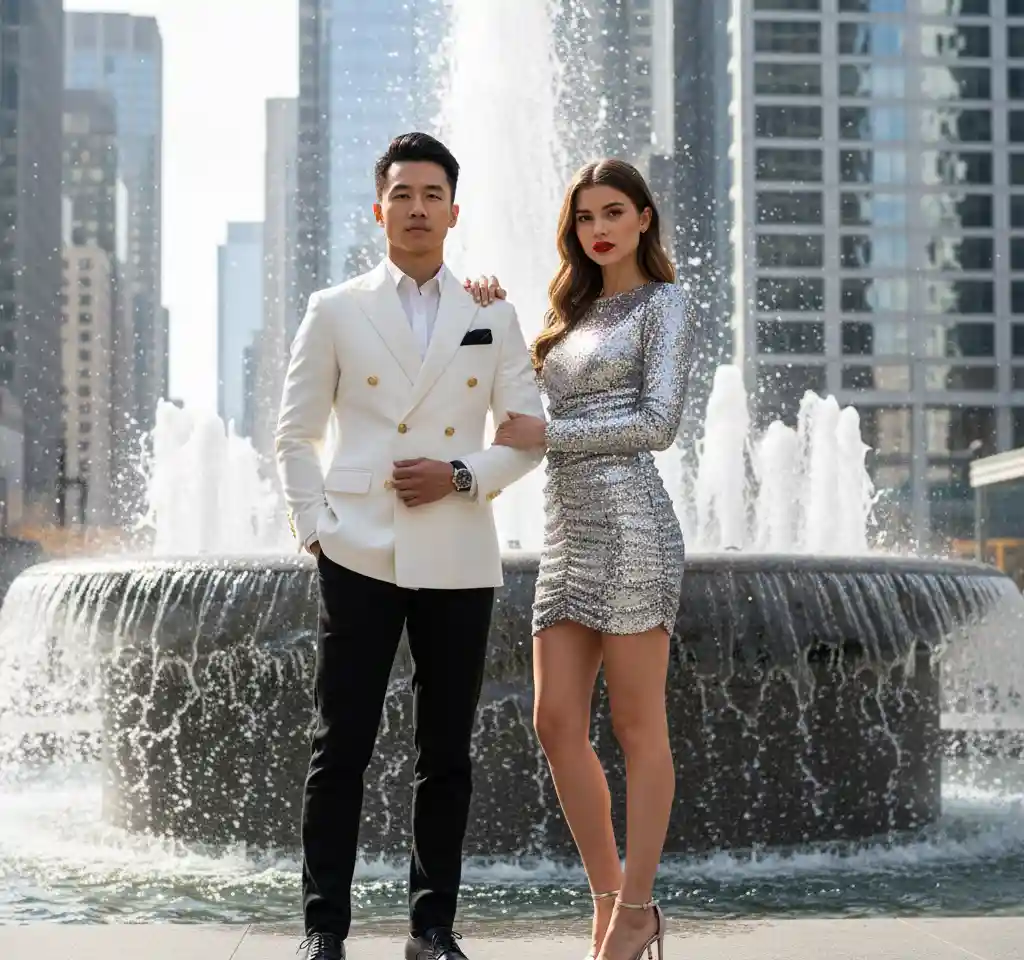 Urban Fountain AI Couple Photo Template
