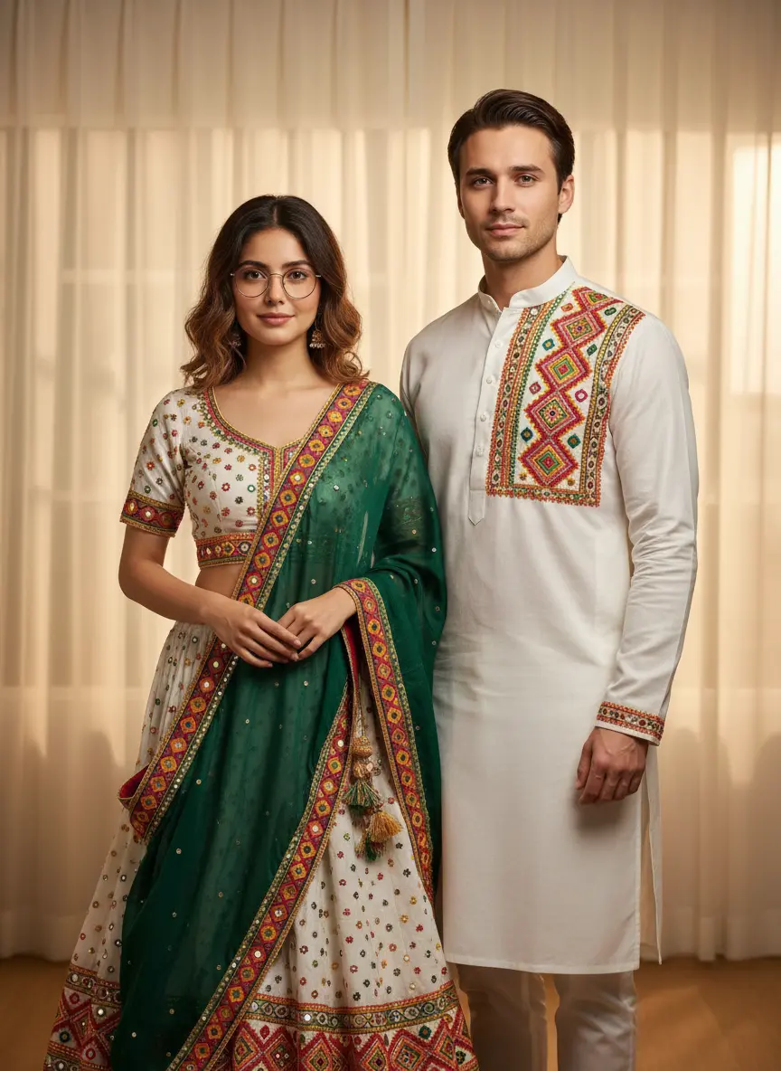 Ethnic Garba traditional dress couple AI celebration in India