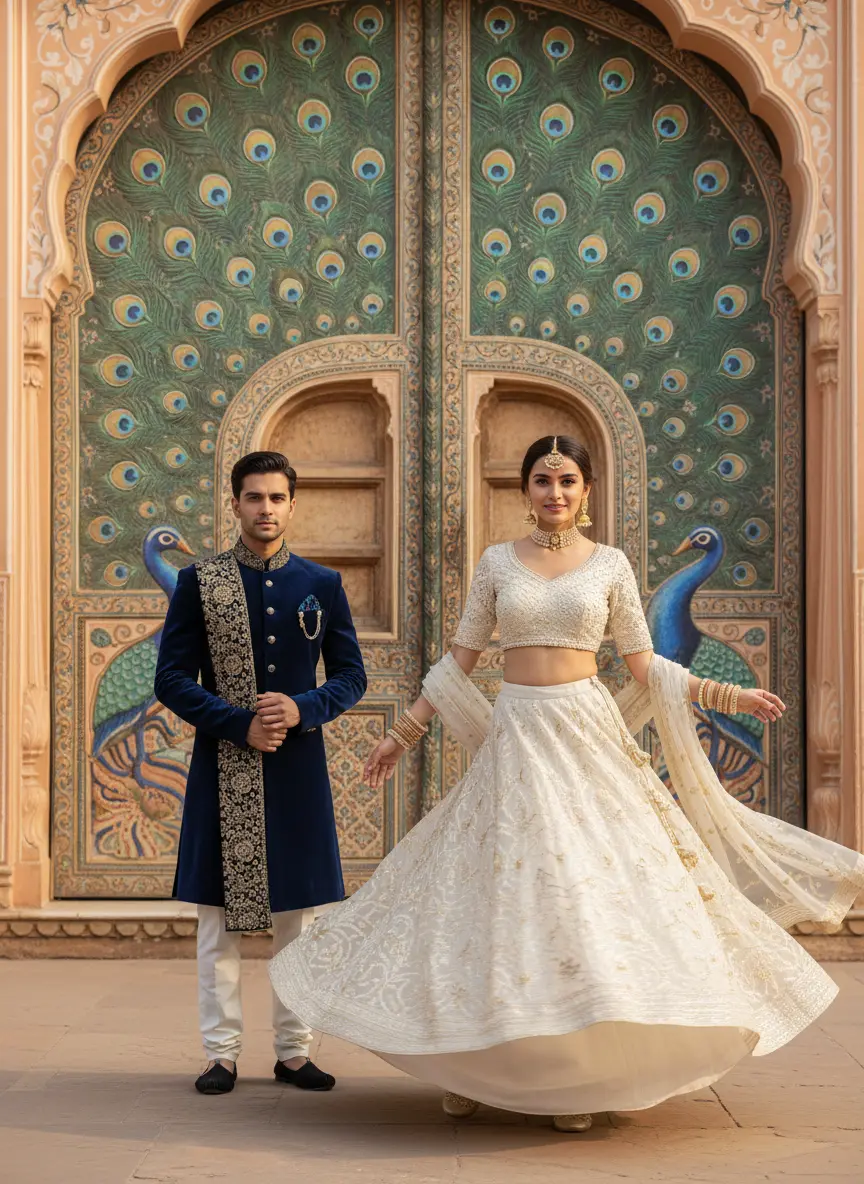 Cultural heritage traditional couple AI portrait in royal attire