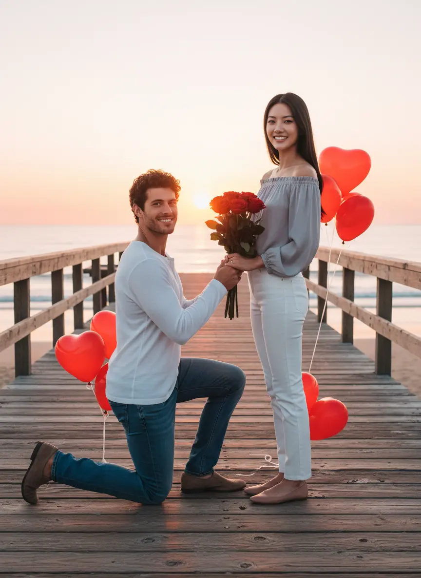 Romantic Propose Day AI couple engagement photo with diamond ring